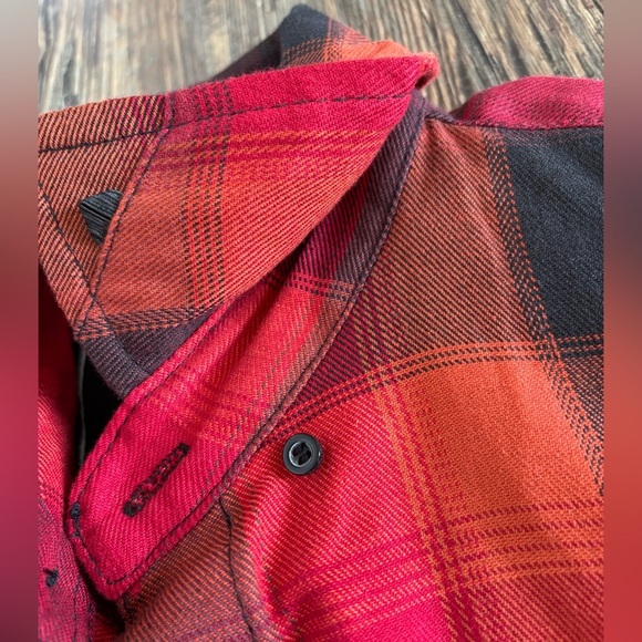 MILWAUKEE LEATHER Button-Up Flannel Shirt Mens M Red Orange Black Plaid Biker - Picture 9 of 10